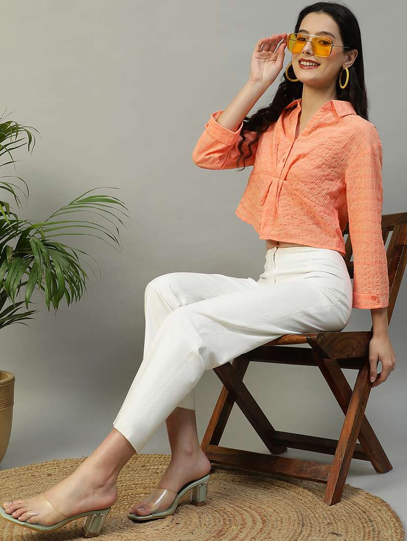 women self designed collared crop shirt - 21874612 - Standard Image - 4