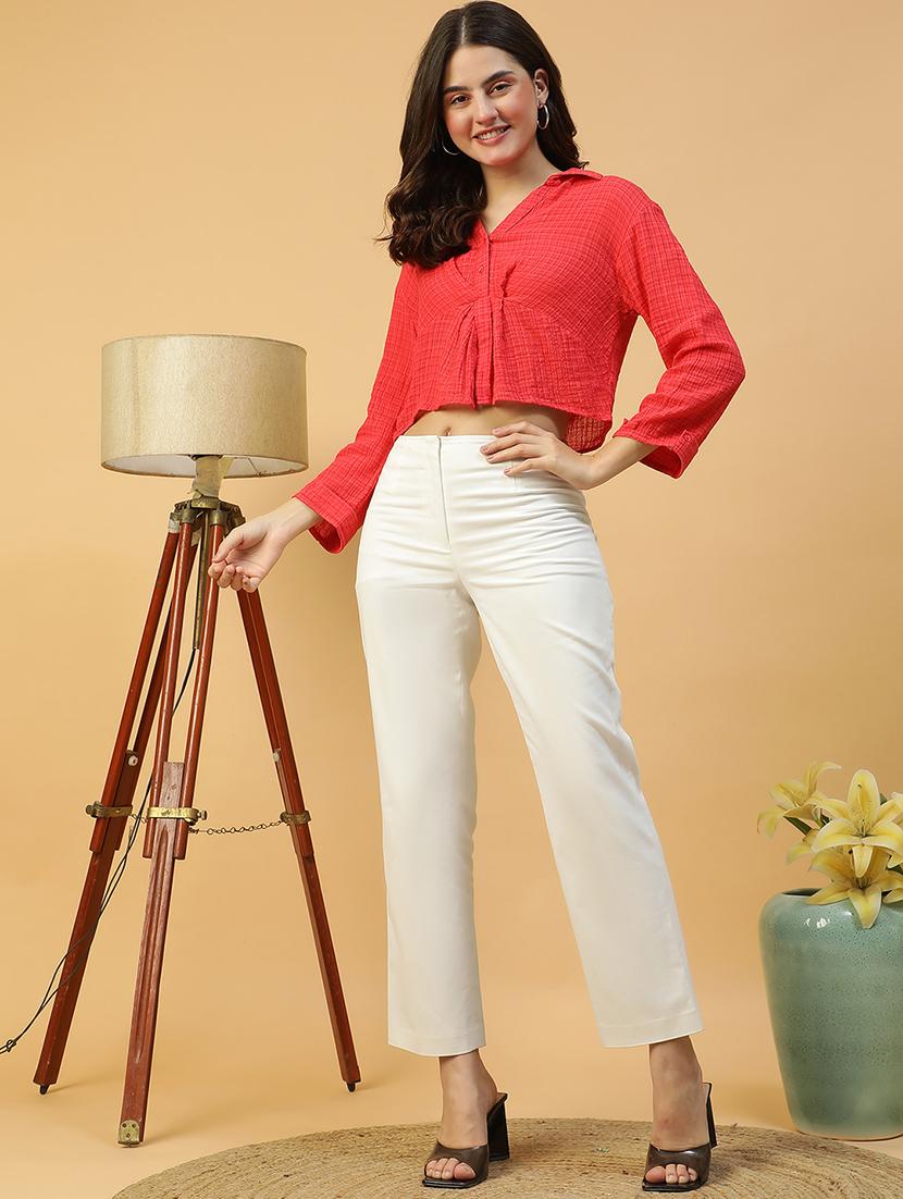 women solid long sleeves crop shirt - 21874614 - Standard Image - 4
