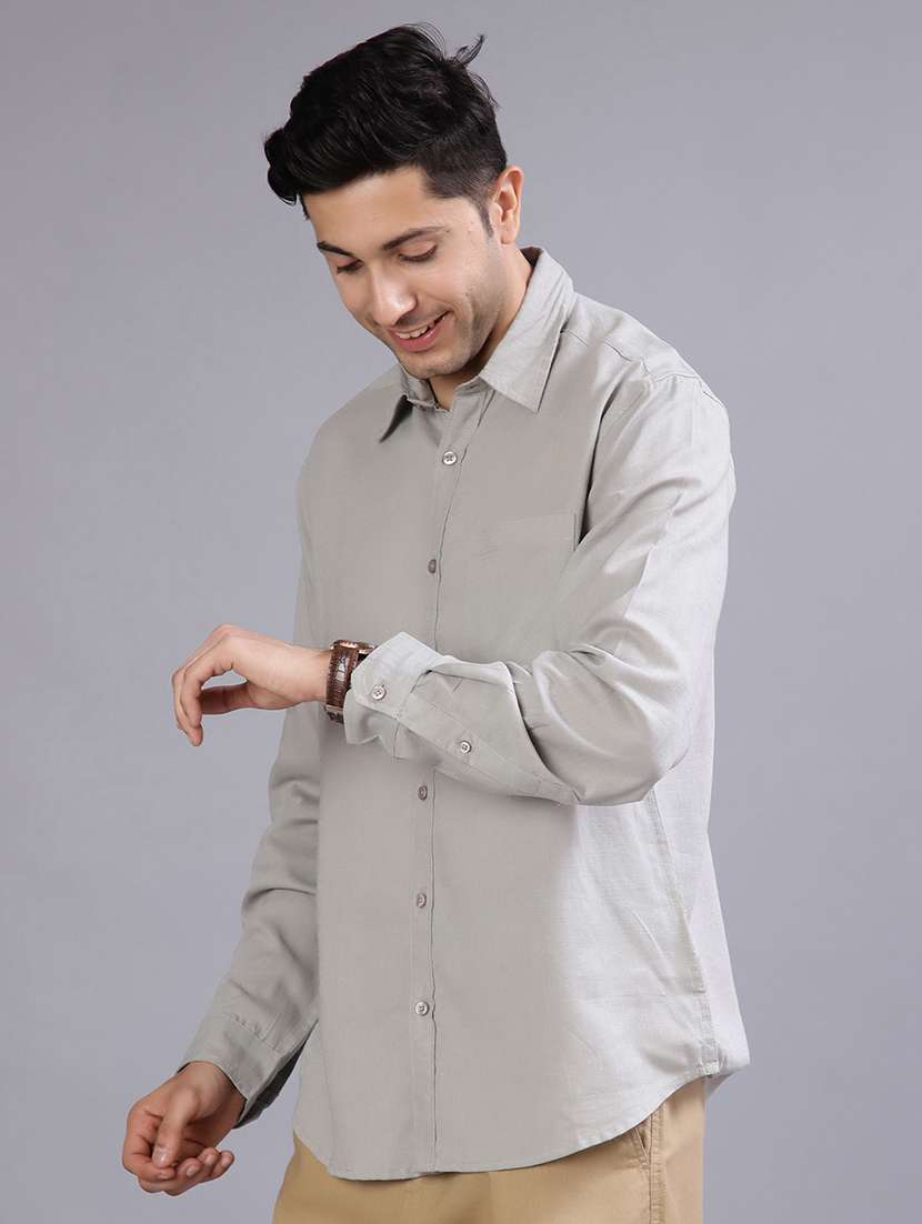 men solid collared long sleeve casual shirt - 21874667 - Standard Image - 1