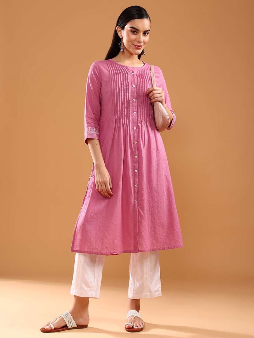 women three quarter sleeve straight kurta - 21874717 -  Standard Image - 1
