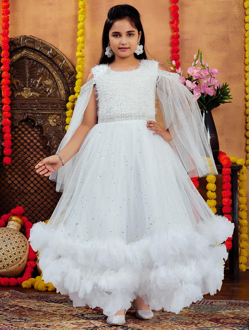 girls solid with work round neck embellished party gown - 21874758 - Zoom Image - 0