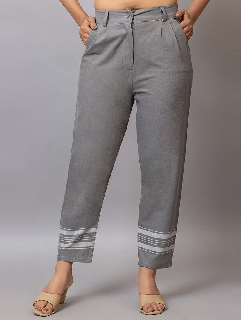 women grey mid rise ankle length trouser