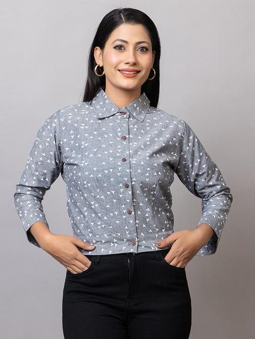 women printed collared crop shirt - 21874774 -  Standard Image - 0