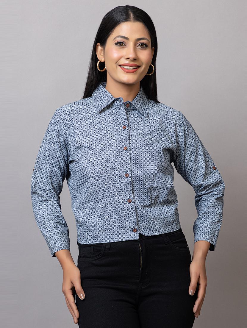 women printed collared crop shirt - 21874781 - Zoom Image - 0