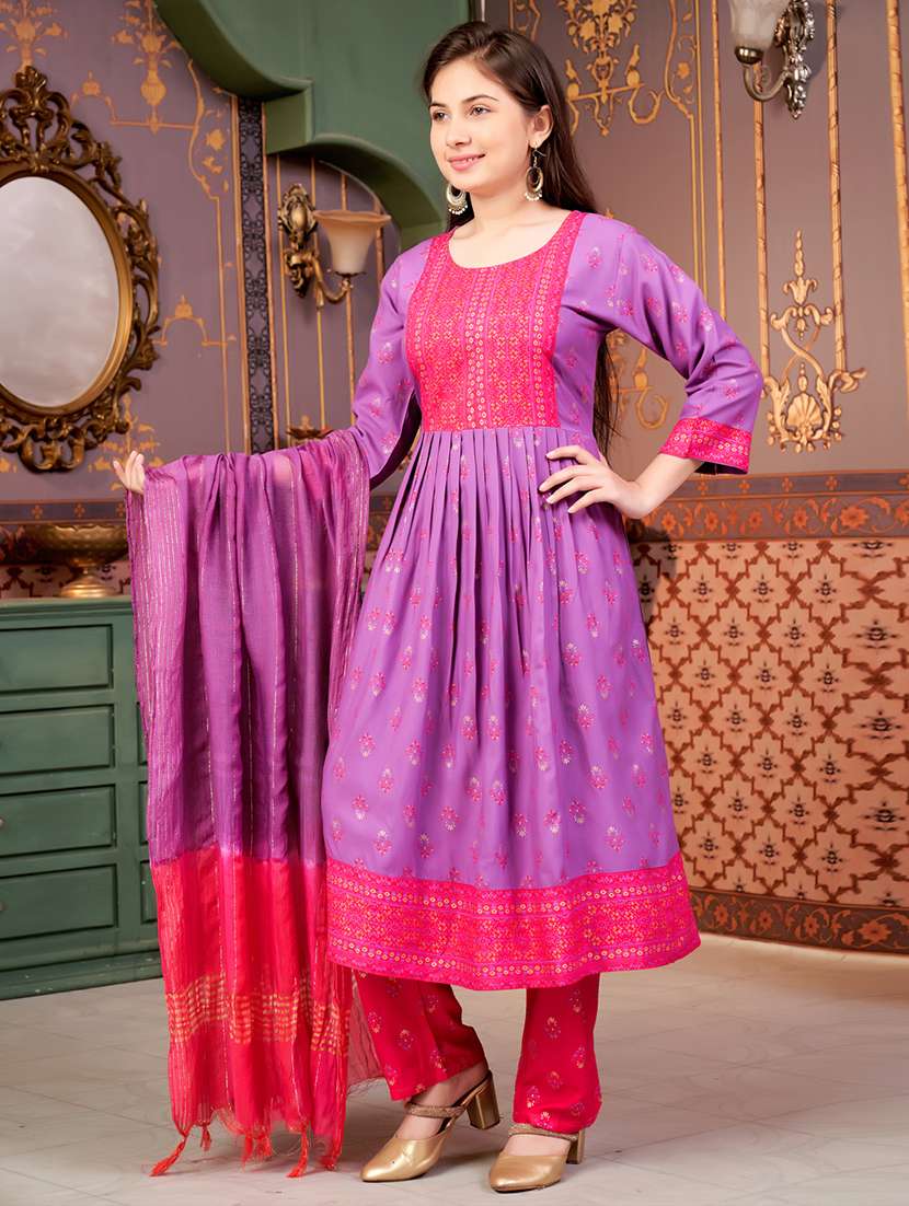 girls three quarter sleeve kurta pant with dupatta set - 21874793 - Standard Image - 1