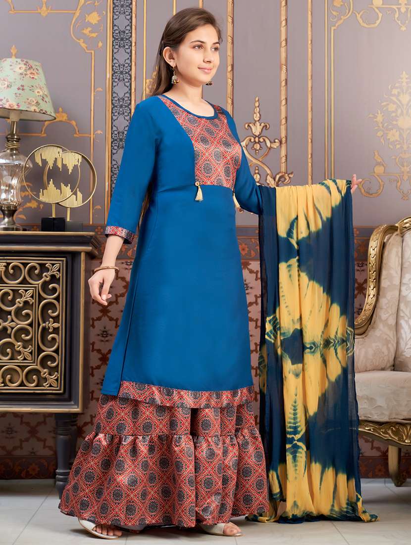 girls three quarter sleeve kurta sharara with dupatta set - 21874824 -  Standard Image - 1