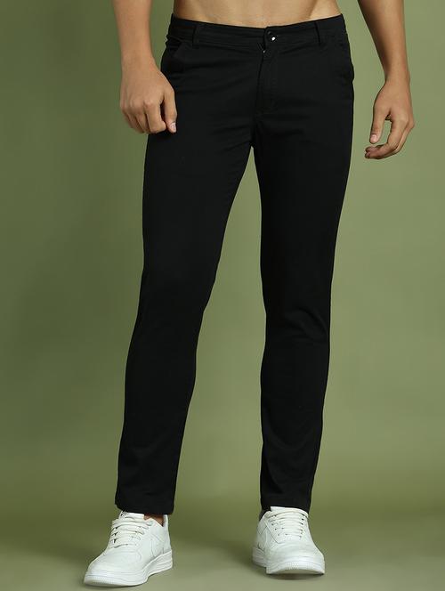 men black mid rise flat front casual trouser - 21874829 - Standard Image - 0