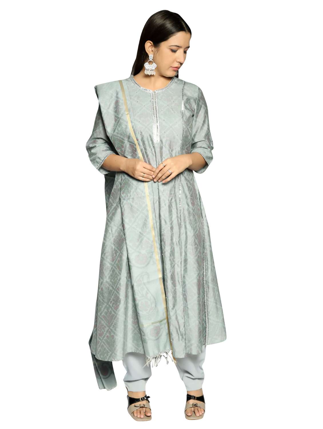 women three quarter sleeve kurta pant with dupatta set - 21874838 -  Standard Image - 1