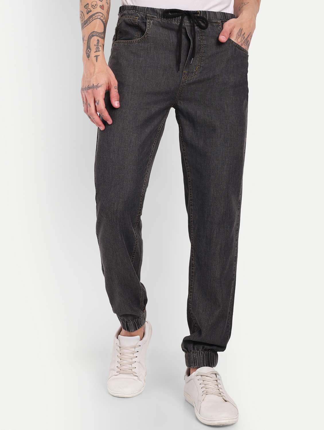 men grey solid regular fit jogger