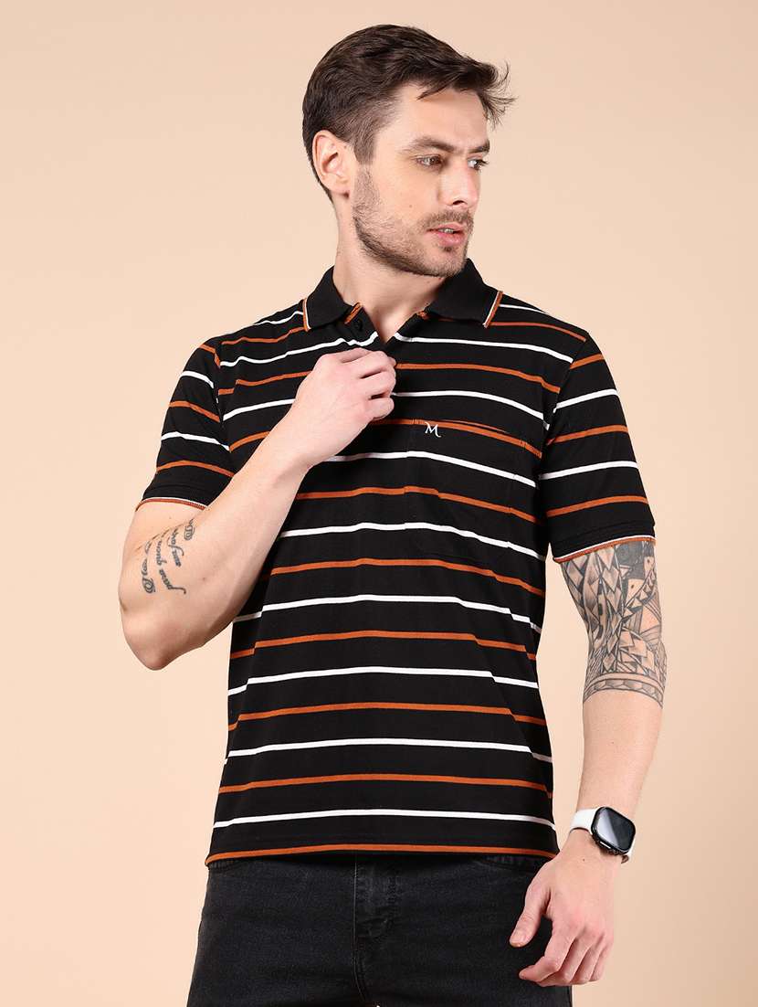 men striped short sleeve regular fit polo t-shirt - 21878705 -  Standard Image - 1