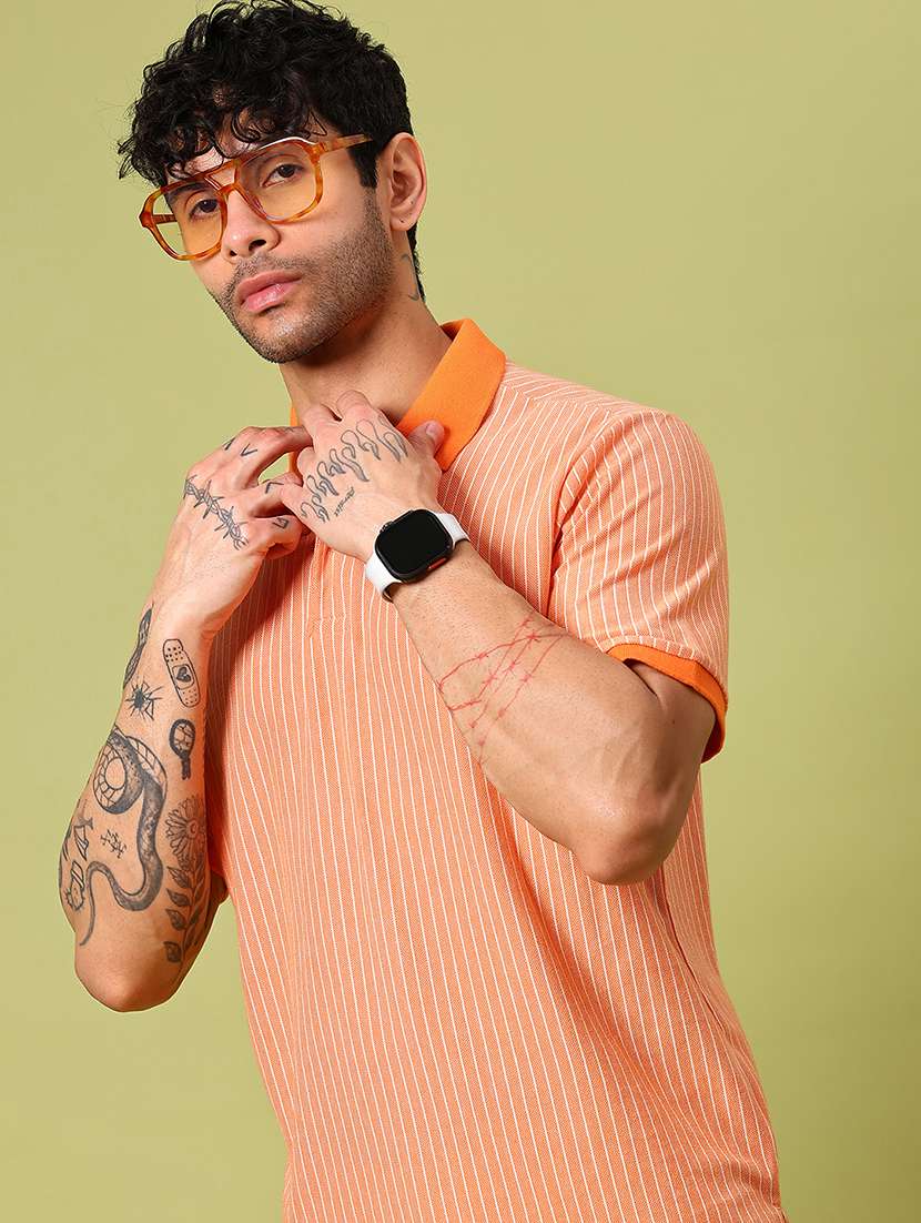 men striped short sleeve regular fit polo t-shirt