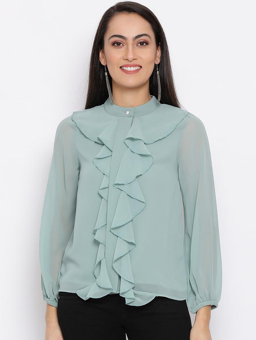 women solid long sleeves ruffled detailed regular top - 21880855 - Zoom Image - 0