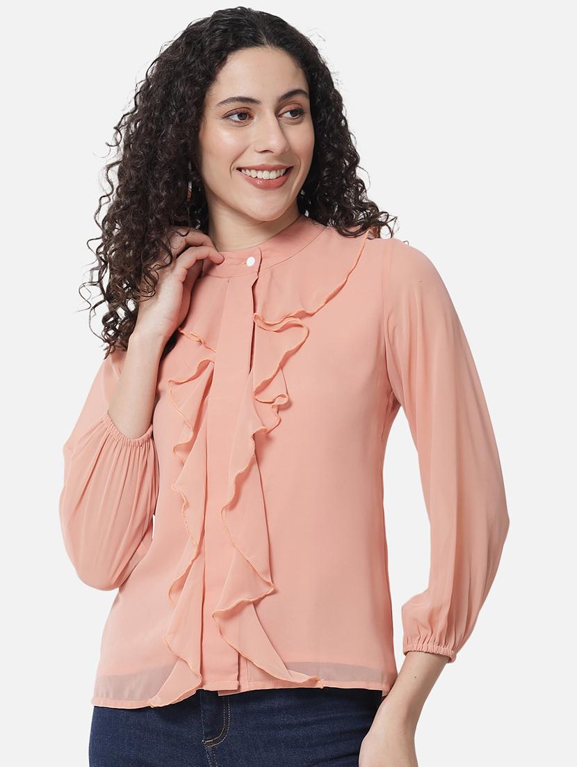 women solid long sleeves ruffle sleeves regular top - 21880857 - Zoom Image - 0