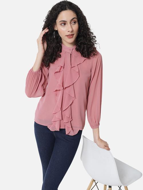 women solid long sleeves ruffle detailed regular top - 21880858 - Standard Image - 0