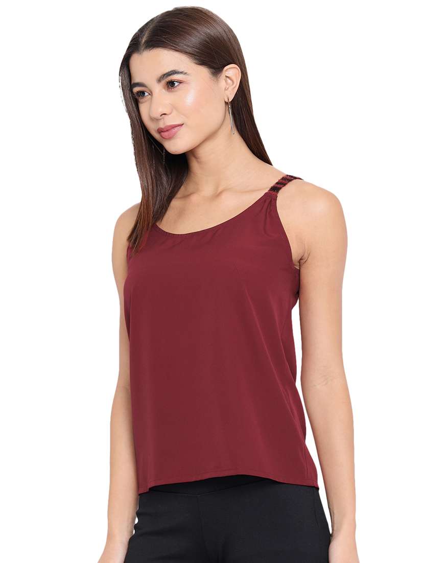 women solid shoulder strap regular top - 21880861 -  Standard Image - 1