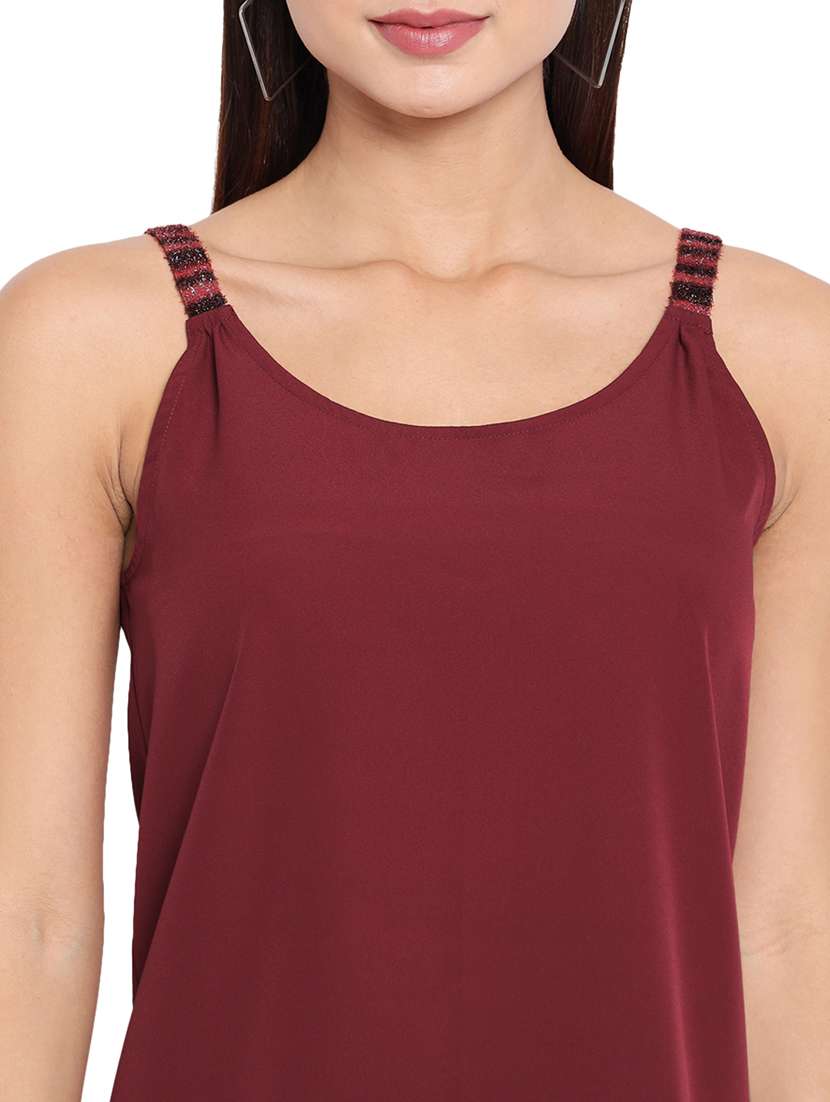 women solid shoulder strap regular top - 21880861 -  Standard Image - 4