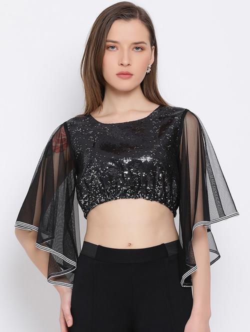 women embellished flared sleeves crop top - 21880872 - Standard Image - 0