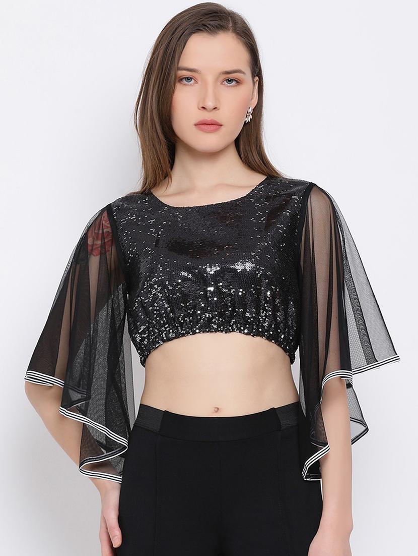 women embellished flared sleeves crop top - 21880872 - Zoom Image - 0