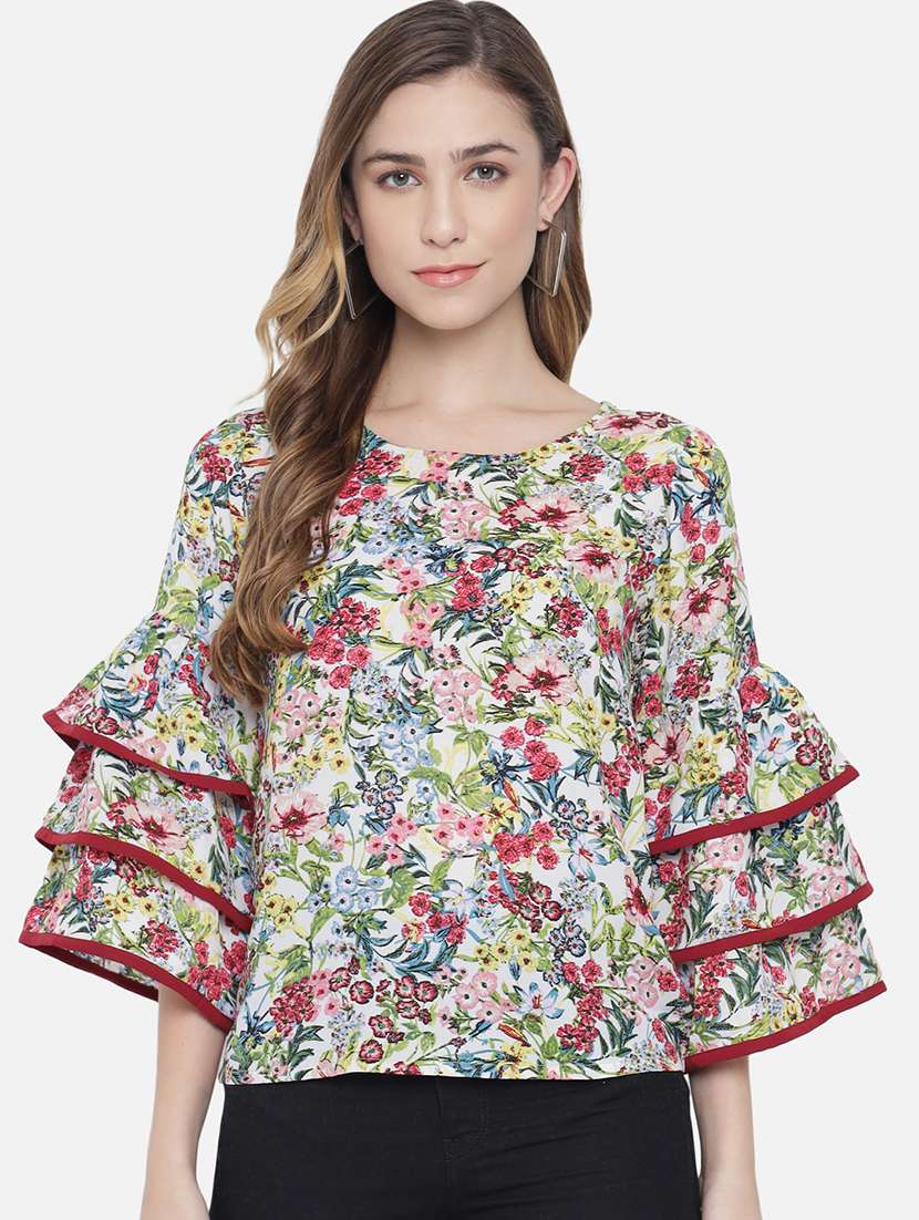 women floral print flared sleeves regular top