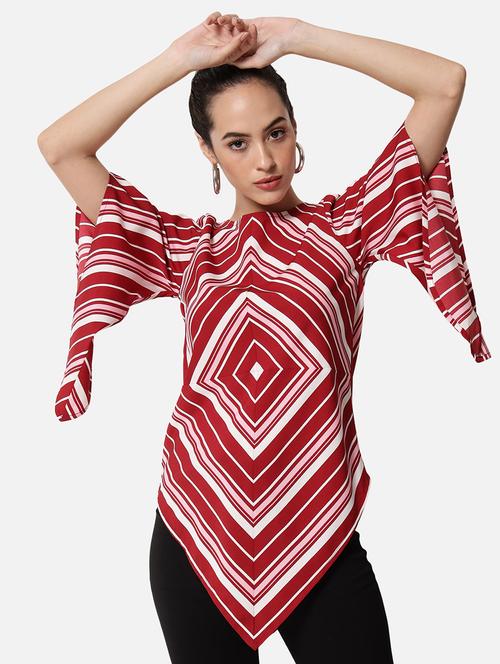 women striped round neck asymmetric top - 21880881 -  Standard Image - 0