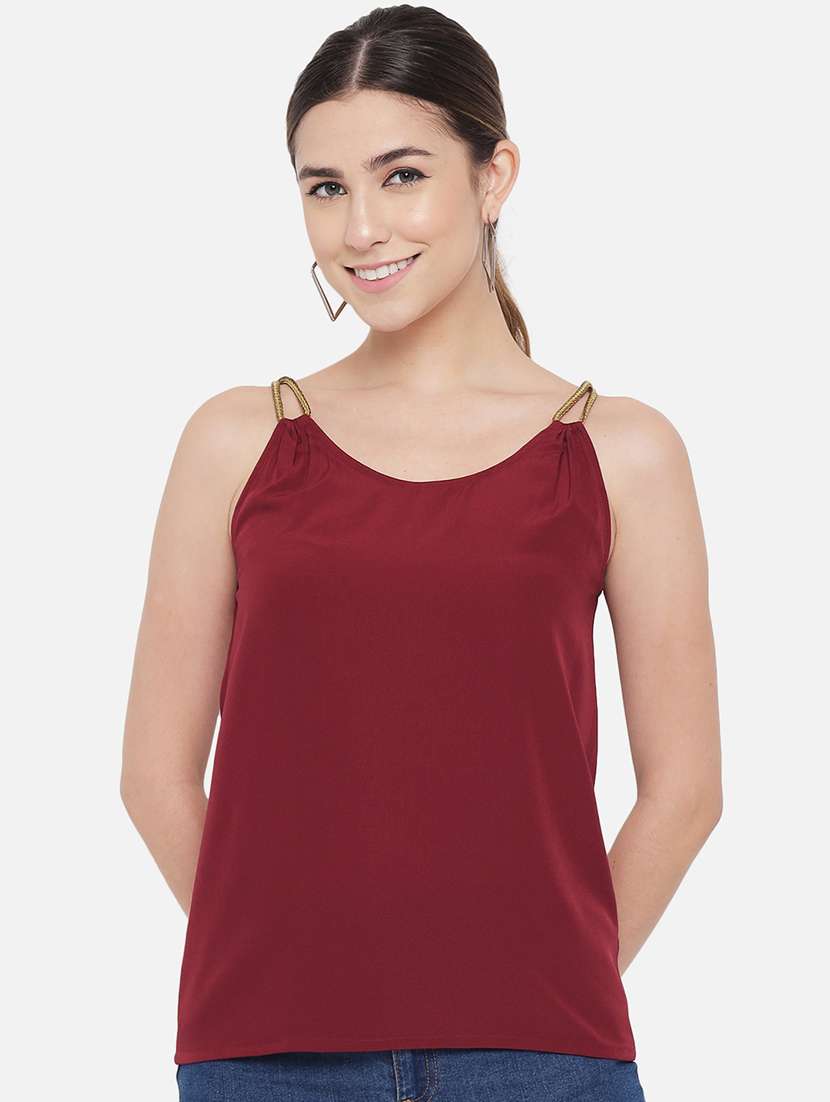 women solid shoulder strap regular top