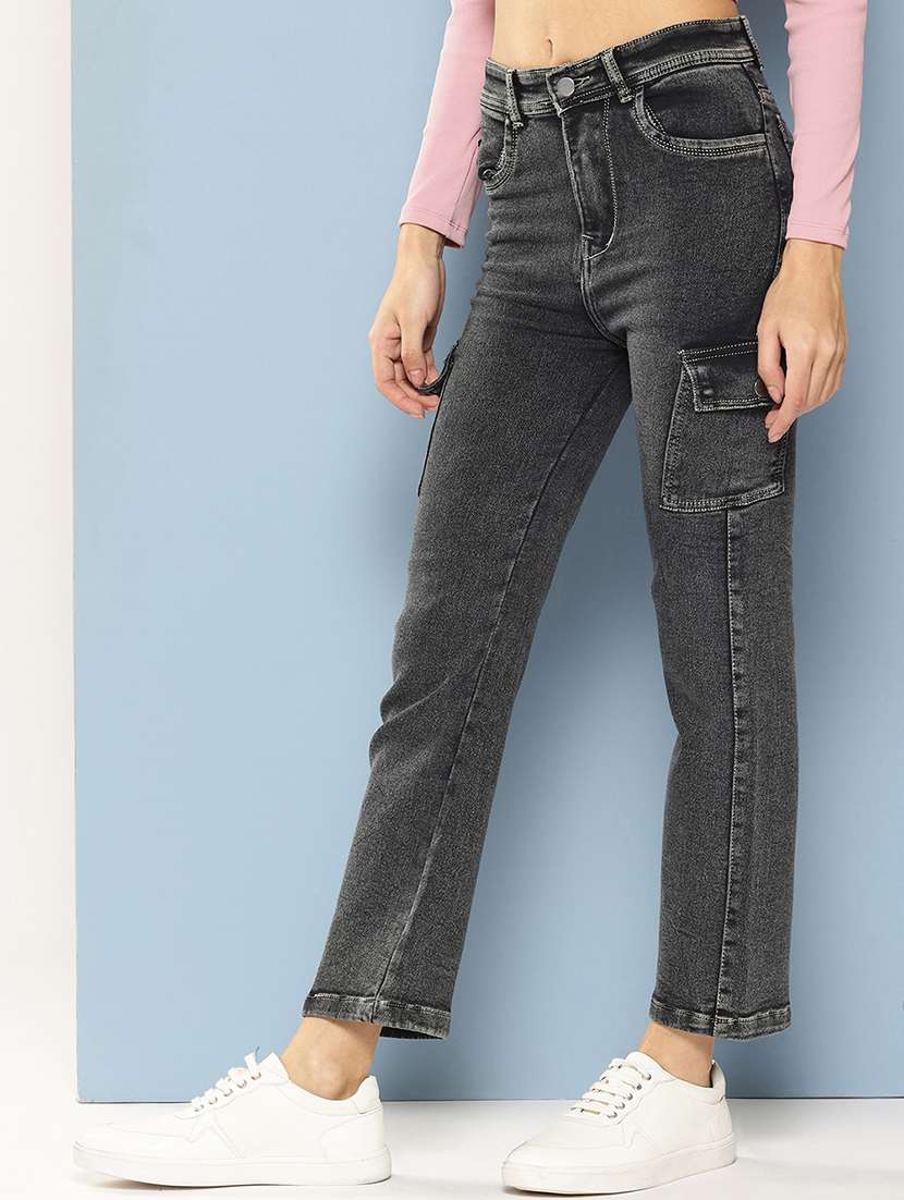 women solid mid rise denim cargo - 21880956 -  Standard Image - 1