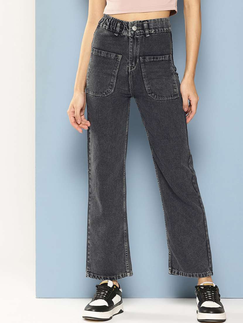 Women Solid High Rise Straight Fit Jean