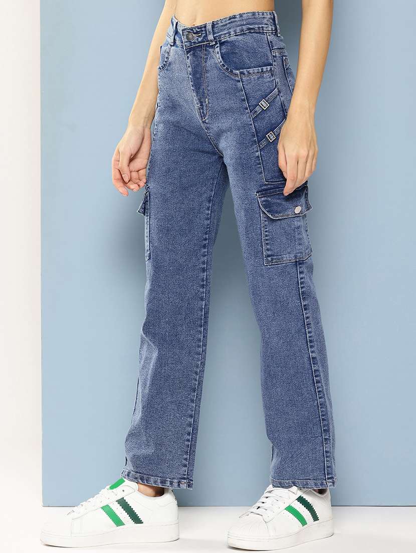 women solid mid rise denim cargo - 21880965 -  Standard Image - 1