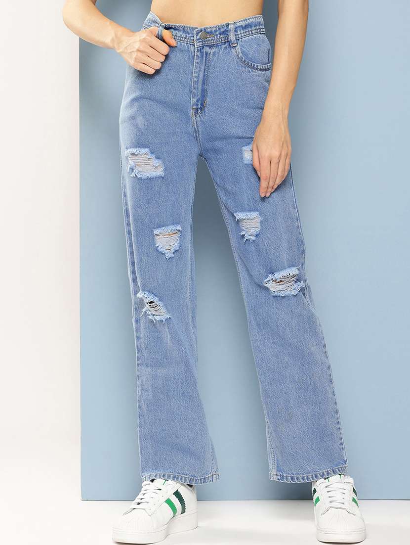 women distressed high rise straight fit jean - 21880970 -  Zoom Image - 0