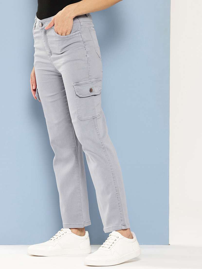 women solid mid rise denim cargo - 21880973 -  Standard Image - 1