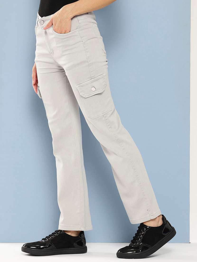 women solid mid rise denim cargo - 21880974 -  Standard Image - 1