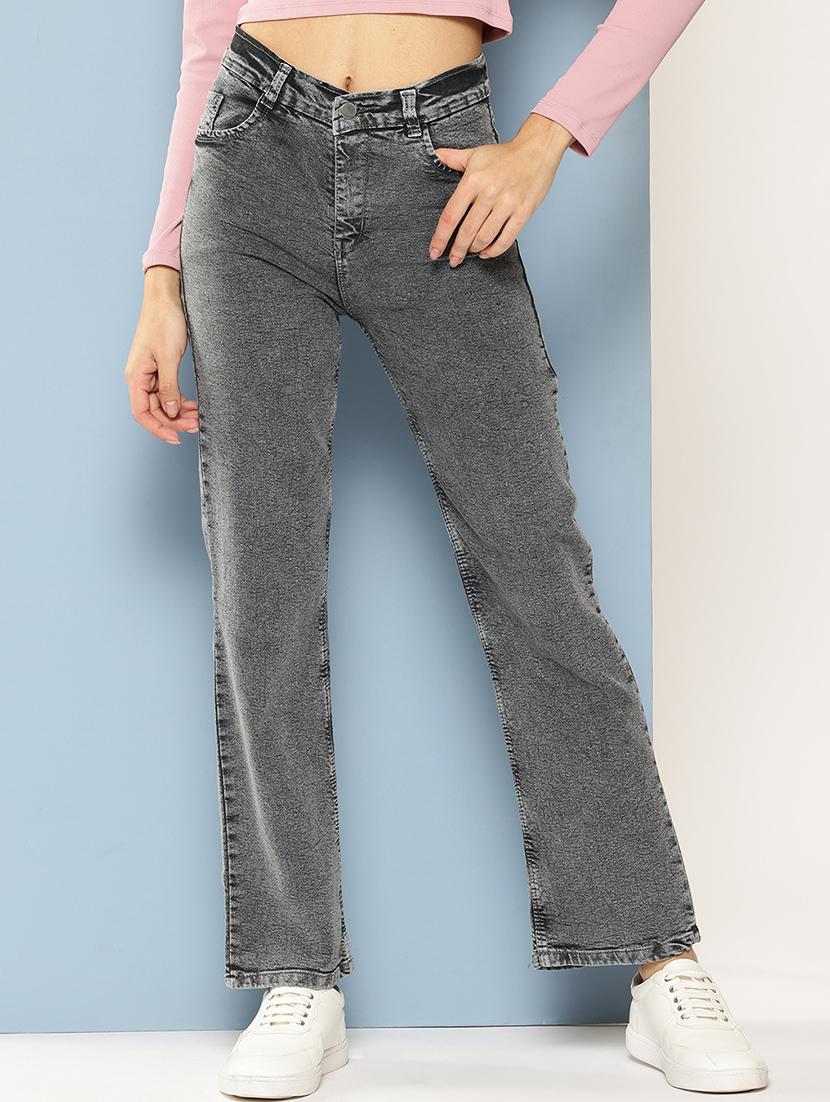 women solid high rise straight fit jean - 21880978 - Zoom Image - 0