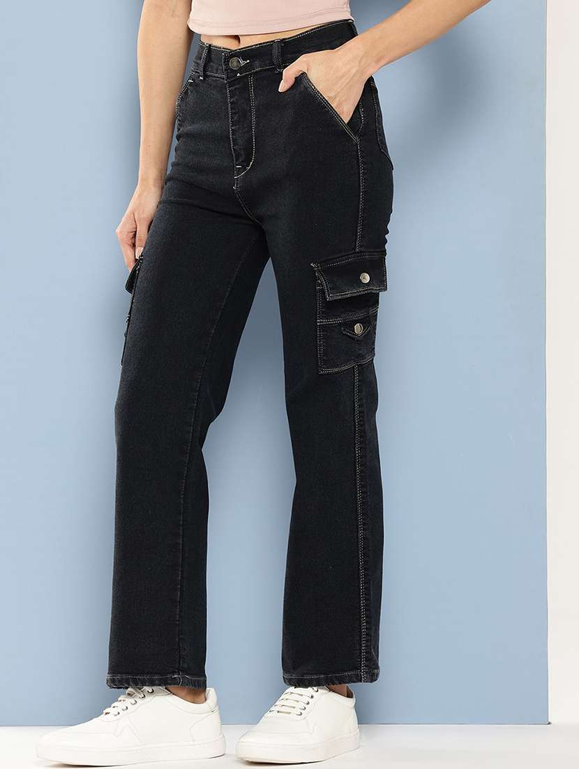 women solid mid rise denim cargo - 21880991 -  Standard Image - 1