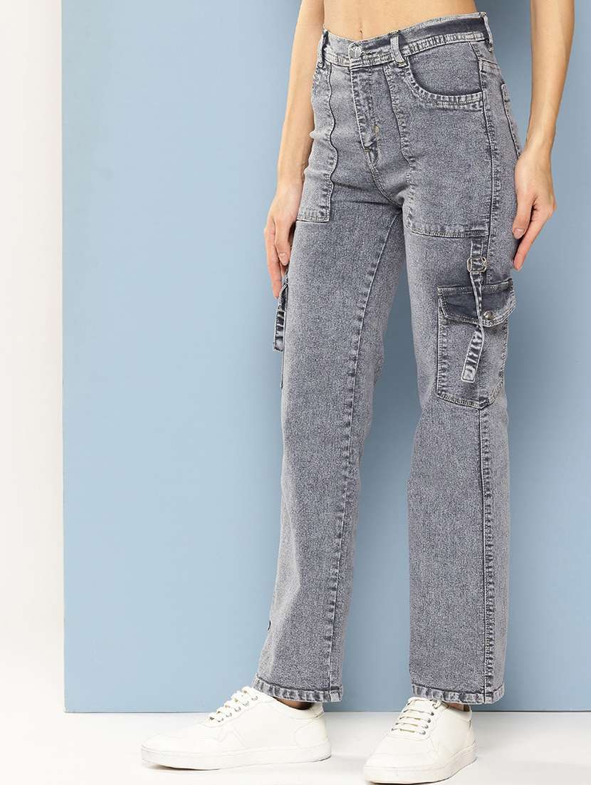 women solid high rise denim cargo - 21881003 -  Standard Image - 1