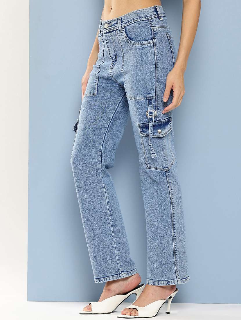 women solid mid rise denim cargo - 21881004 -  Standard Image - 1