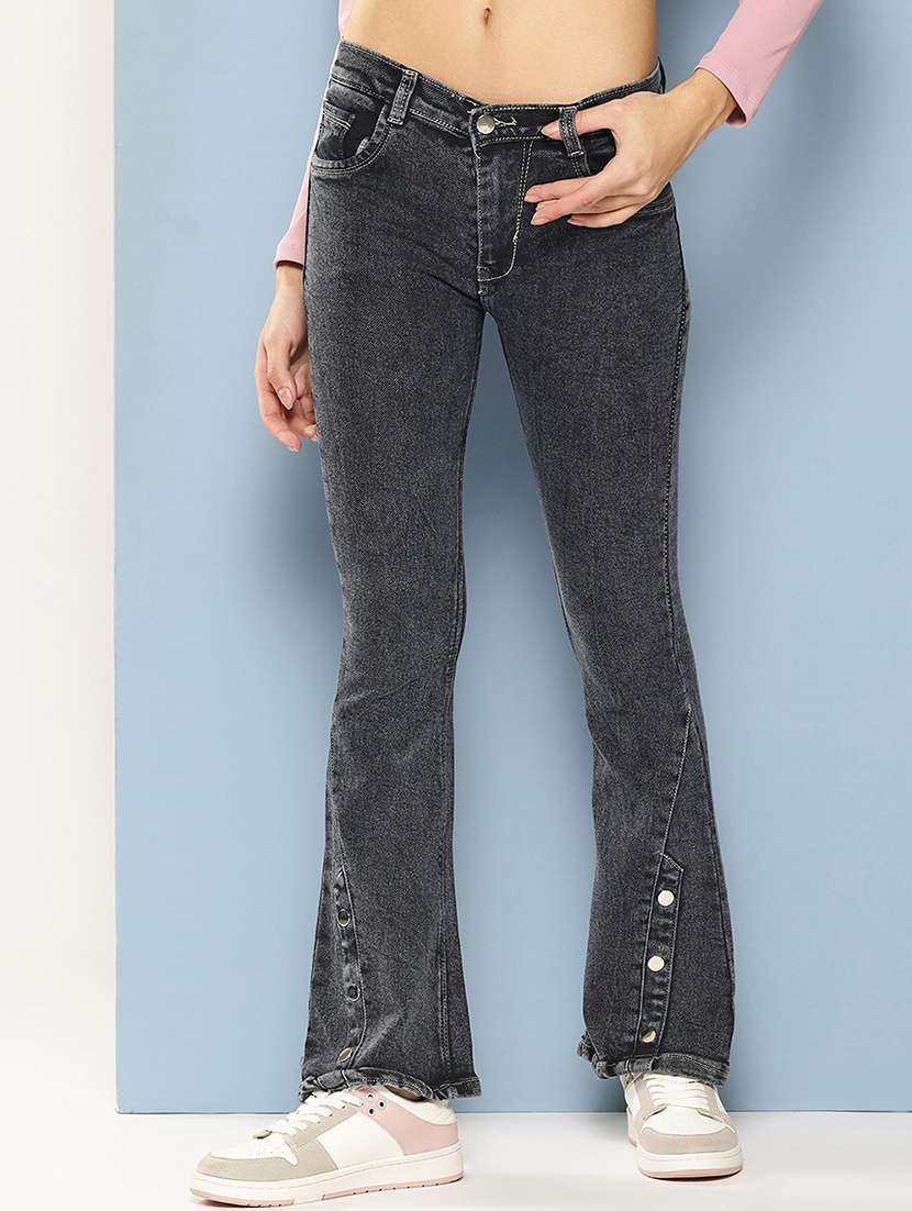 women solid low rise bootcut jean