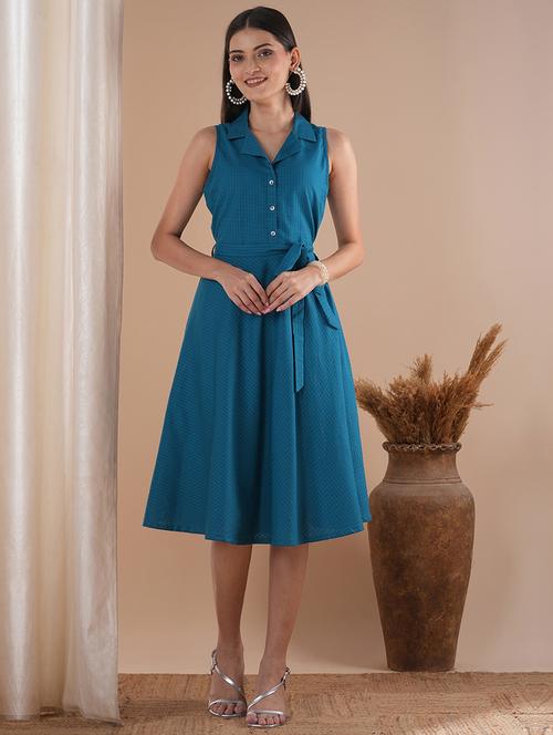 women solid lapel collar fit & flare dress - 21881112 -  Standard Image - 0