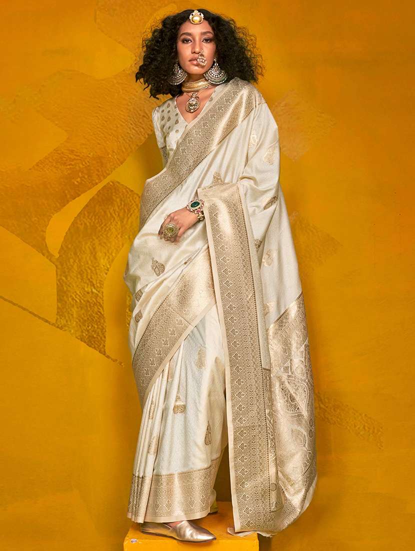 women white banarasi saree with blouse - 21881122 - Zoom Image - 0