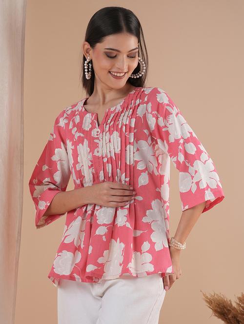 women printed notch neck a-line top - 21881132 - Standard Image - 0