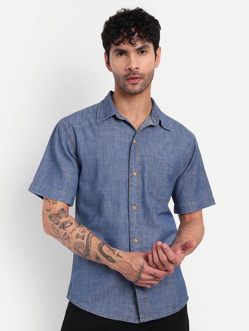 men solid short sleeve regular fit casual shirt - 21881137 - Standard Image - 0