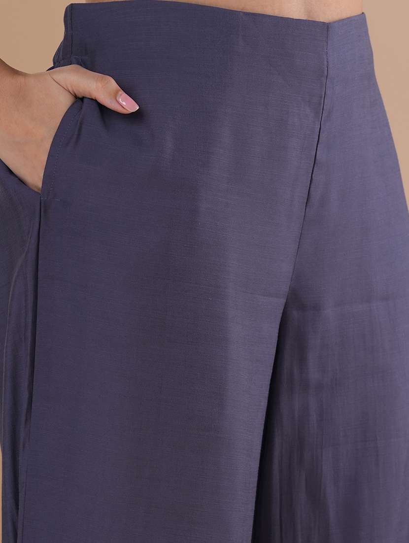 women blue three quarter sleeve kurta pant set - 21881143 -  Standard Image - 4