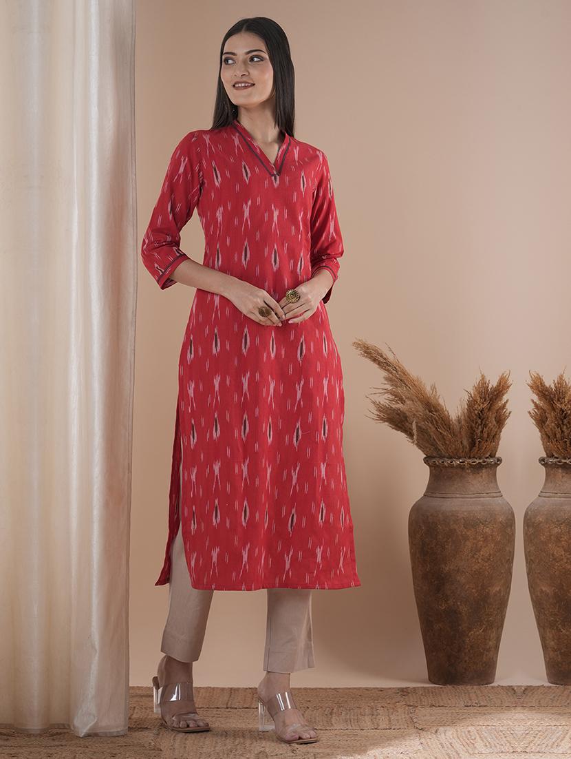 women three quarter sleeve straight kurta - 21881145 -  Zoom Image - 0