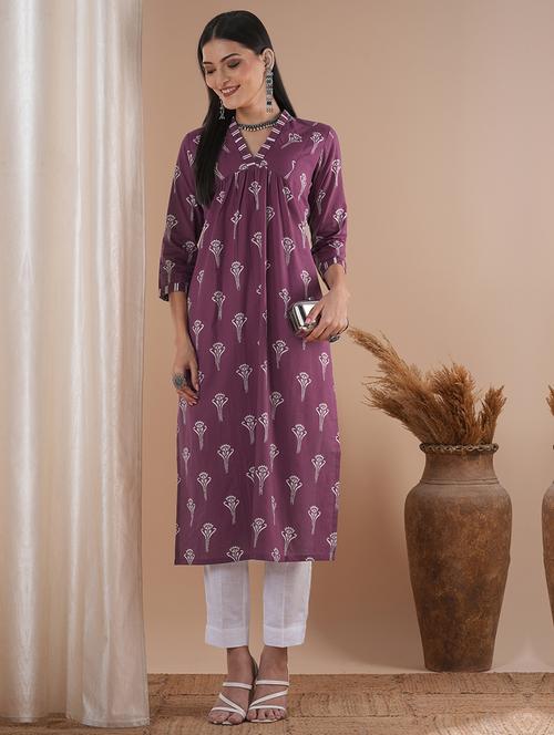 women three quarter sleeve a-line kurta - 21881146 - Standard Image - 0