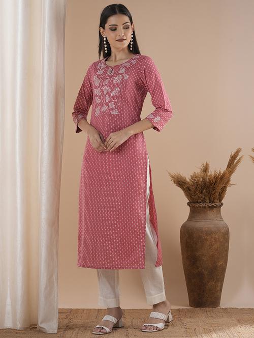 women three quarter sleeve straight kurta - 21881151 - Standard Image - 0