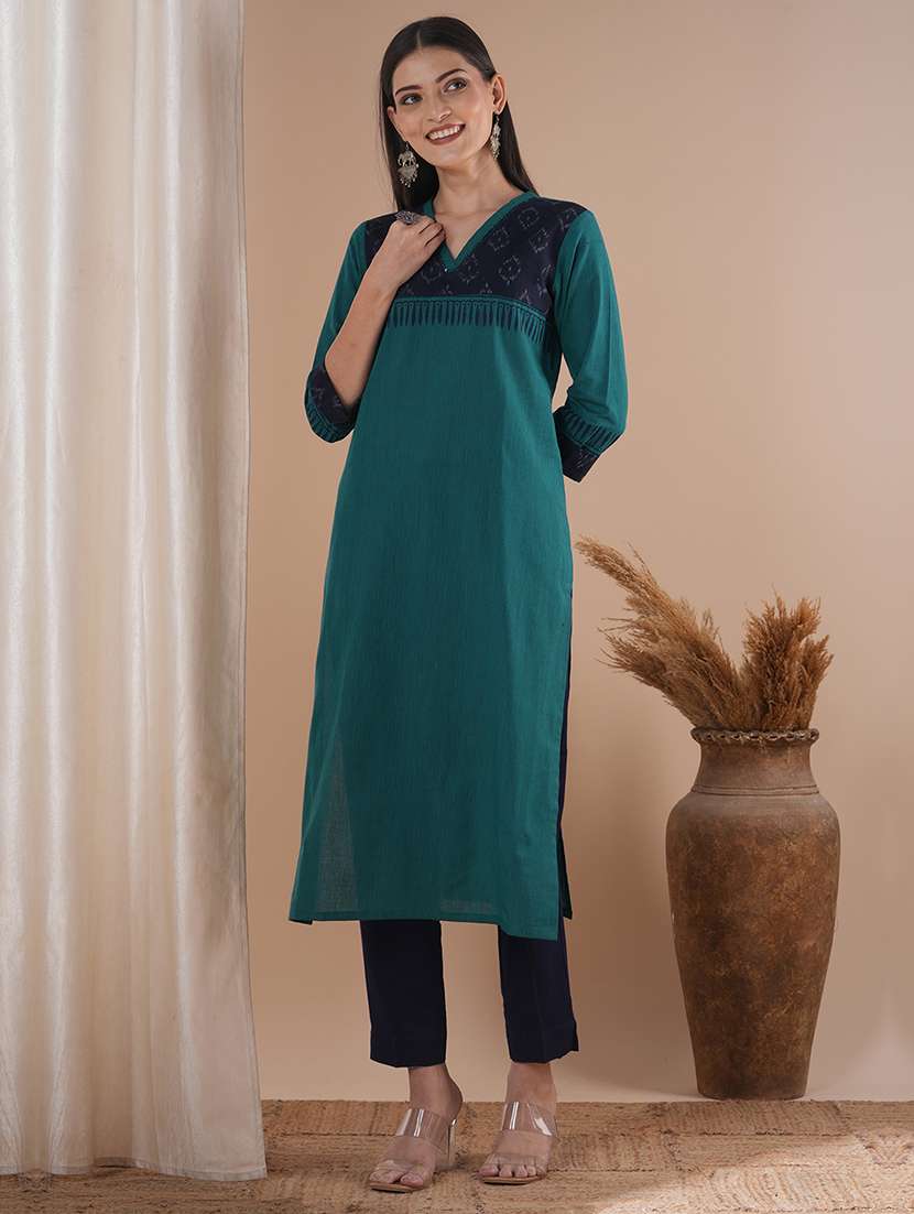 women three quarter sleeve straight kurta