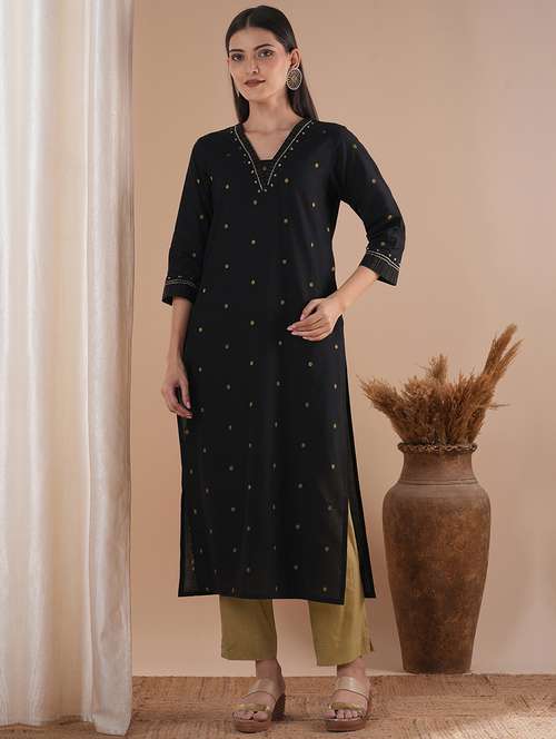 women black  three quarter sleeve straight kurta - 21881157 -  Standard Image - 0