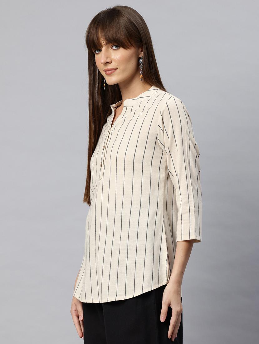 women striped three quarter sleeves regular top - 21881196 -  Standard Image - 1