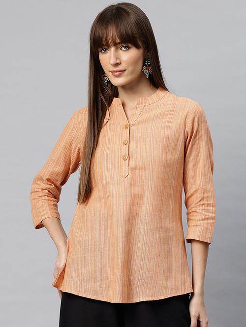 women striped three quarter sleeves regular top - 21881197 - Standard Image - 0