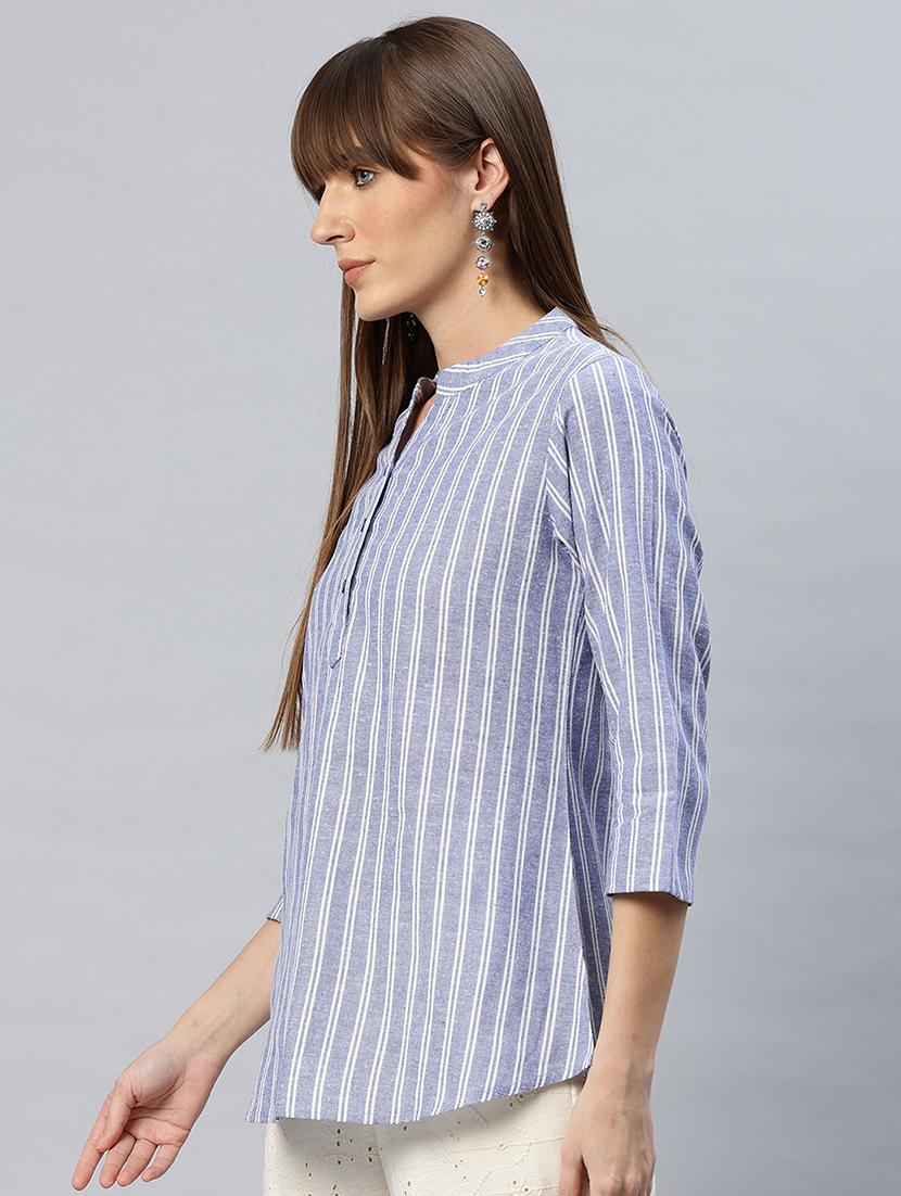 women striped three quarter sleeves regular top - 21881198 -  Standard Image - 1
