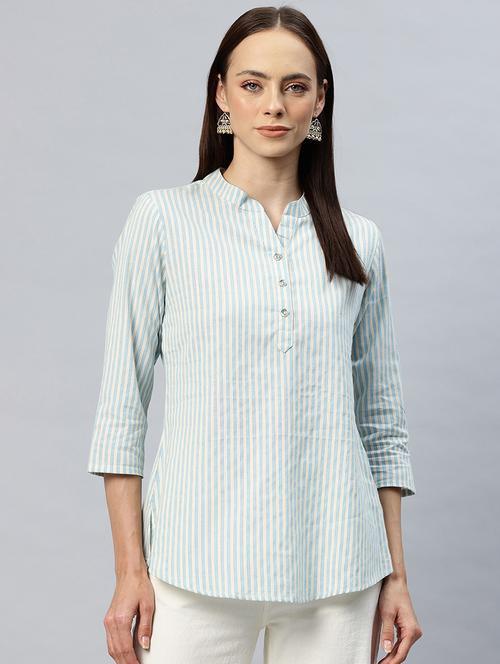 women striped three quarter sleeves regular top - 21881199 -  Standard Image - 0